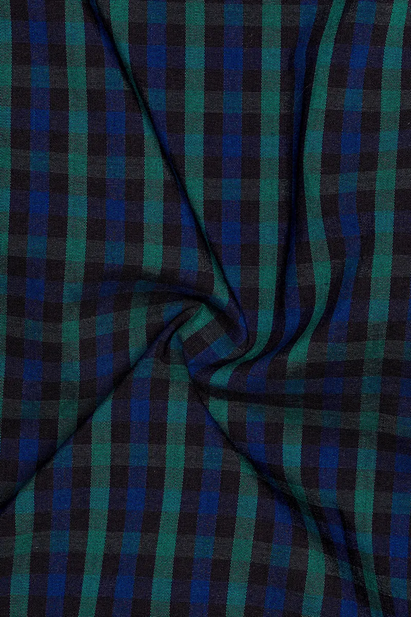 Navy And Green Gingham Premium Cotton Shirt 3