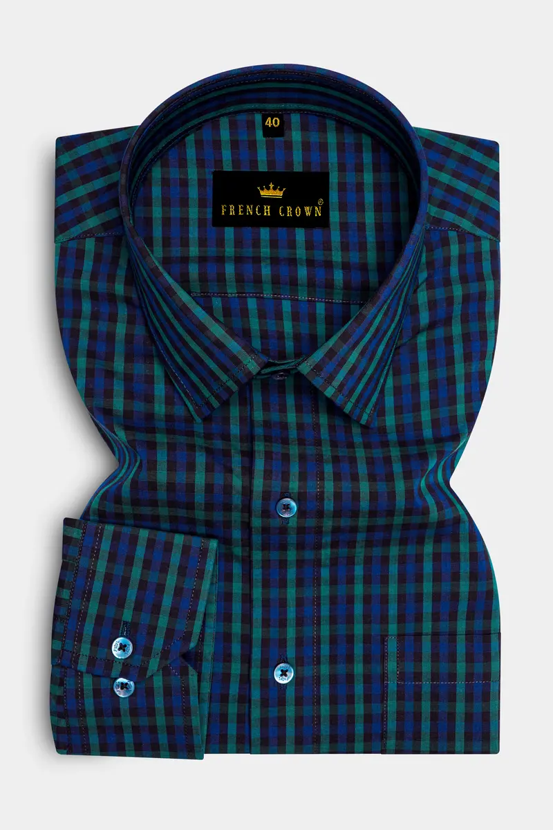 Navy And Green Gingham Premium Cotton Shirt 4