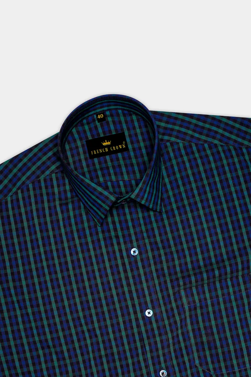 Navy And Green Gingham Premium Cotton Shirt 5