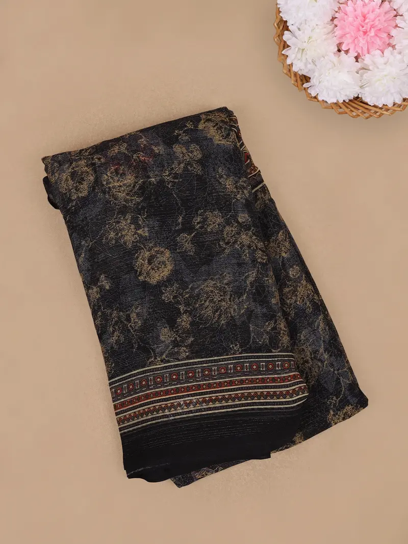 Navy Blue Abstract Design Linen Cotton Saree 1