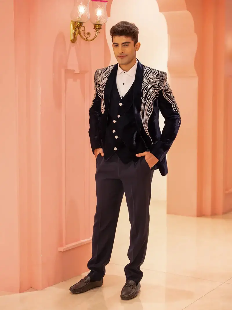 Navy Blue Abstract Designed Men's Suit 1