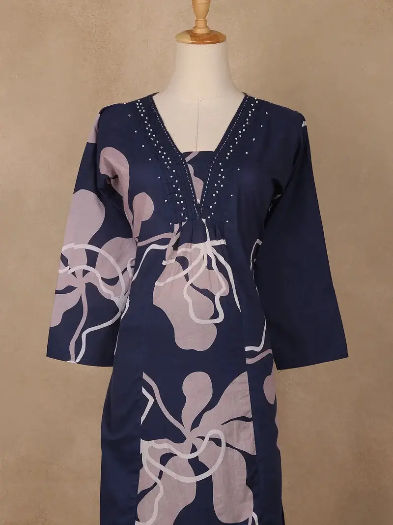 Navy Blue Abstract Printed Cotton Salwar Suit 2