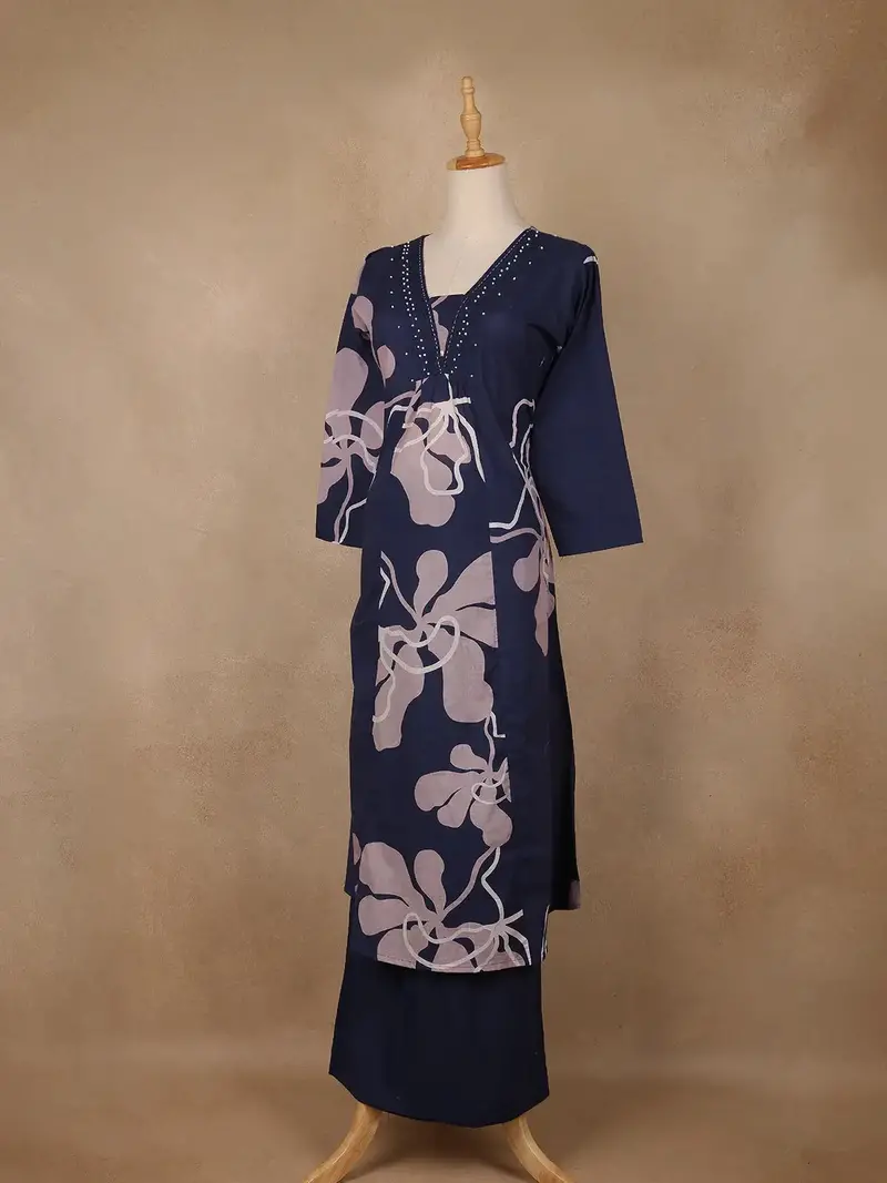 Navy Blue Abstract Printed Cotton Salwar Suit 3