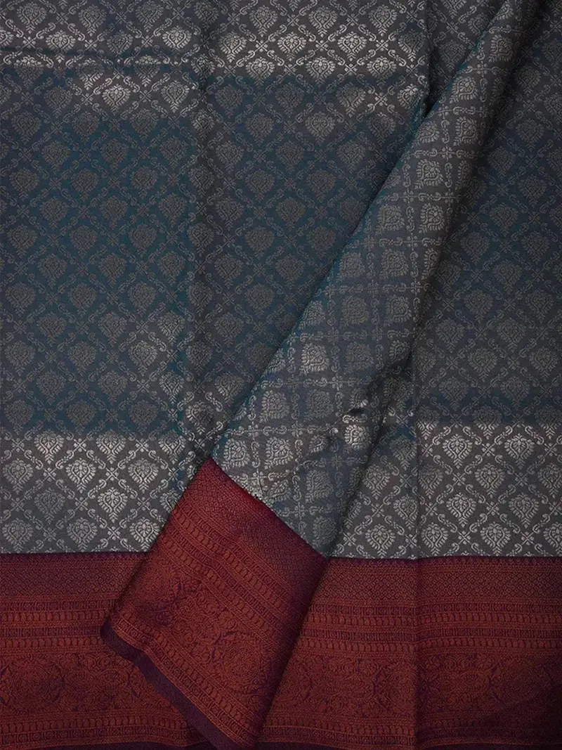 Navy Blue Art Silk Saree With Floral Design On The Body With Contrast Designed Border 2