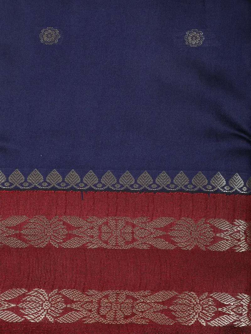 Navy Blue Butta Design Soft Silk Fancy Wear Saree With Contrast Zari Border 2