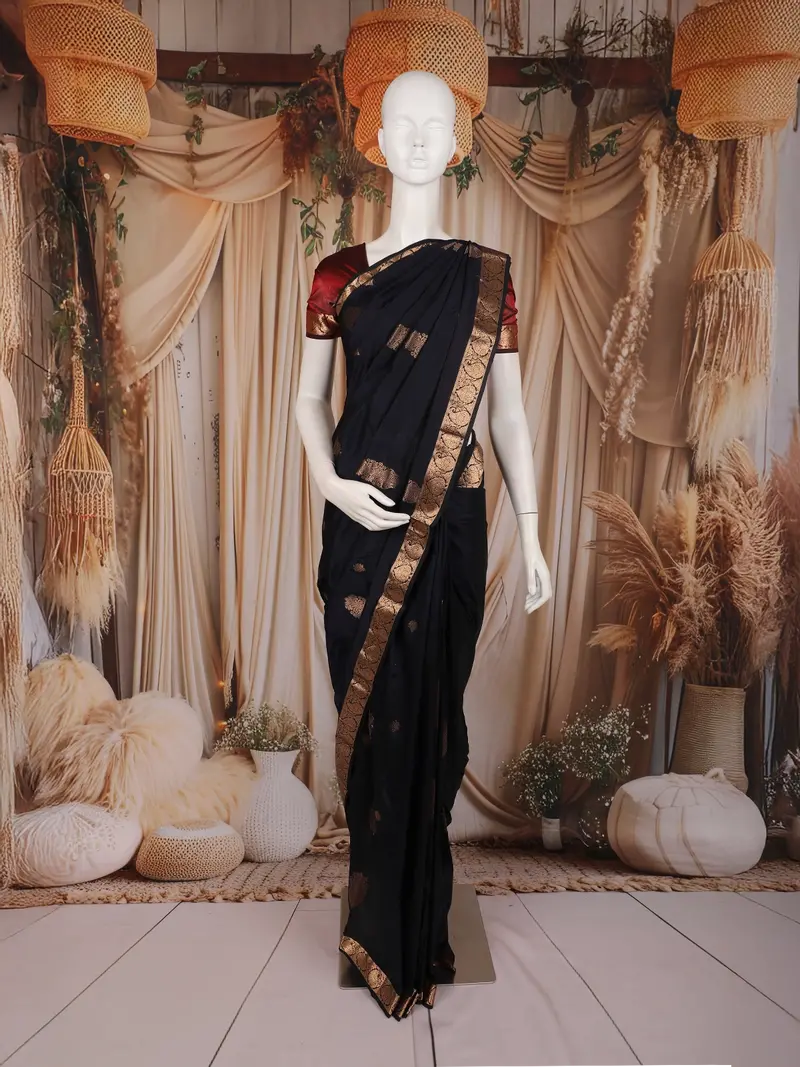 Navy Blue Butta Woven Design Kanchipuram Silk Saree With Zari Border 1