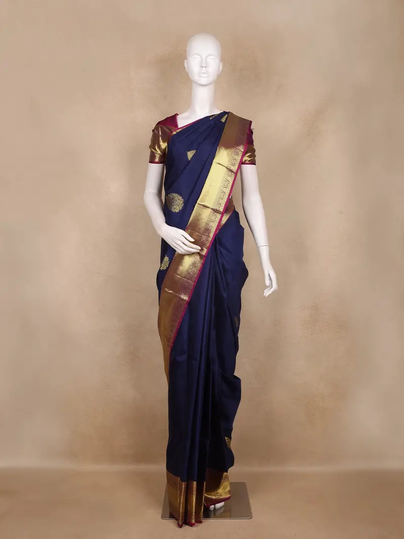 Navy Blue  Butta Woven Kanchipuram Silk Saree 1