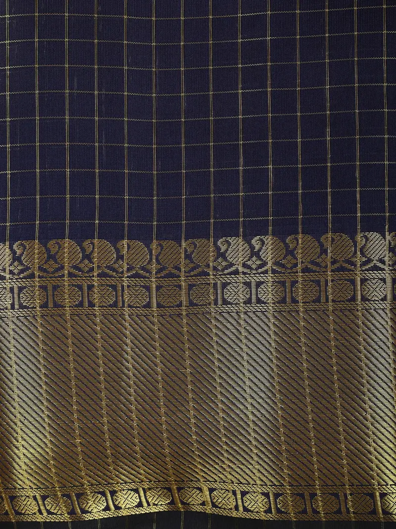 Navy Blue Checked Woven Design Soft Silk Fancy Saree 2
