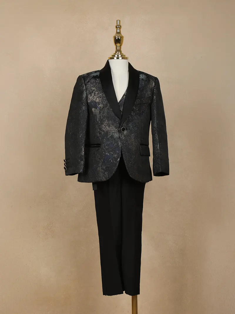 Navy Blue Coat Suit With Glitter Designs 1