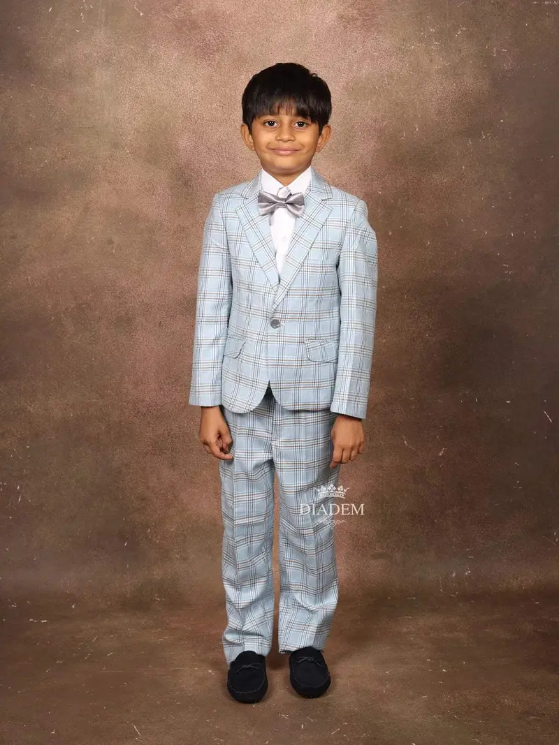 Navy Blue Cotton Formal Coat Suit With White Shirt And Bow 1