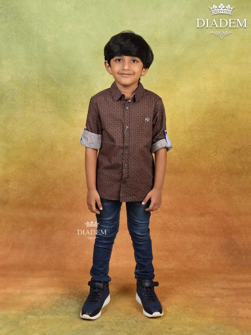 Navy Blue Cotton With Printed Full Sleeve Shirt 1