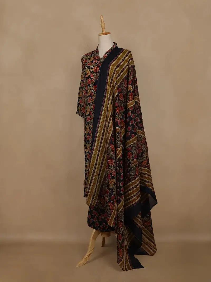 Navy Blue Floral And Paisley Printed Cotton Salwar Suit With Dupatta 3