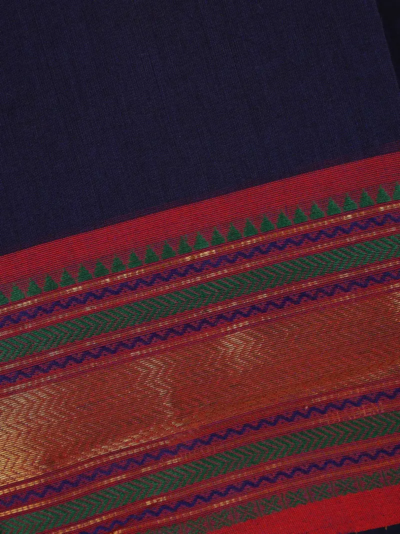 Navy Blue Floral Design Cotton Fancy Saree 2