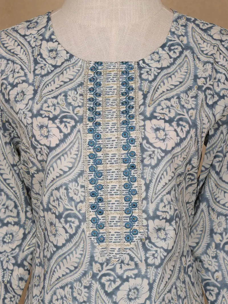 Navy Blue Floral Design Printed Cotton Salwar Suit 5