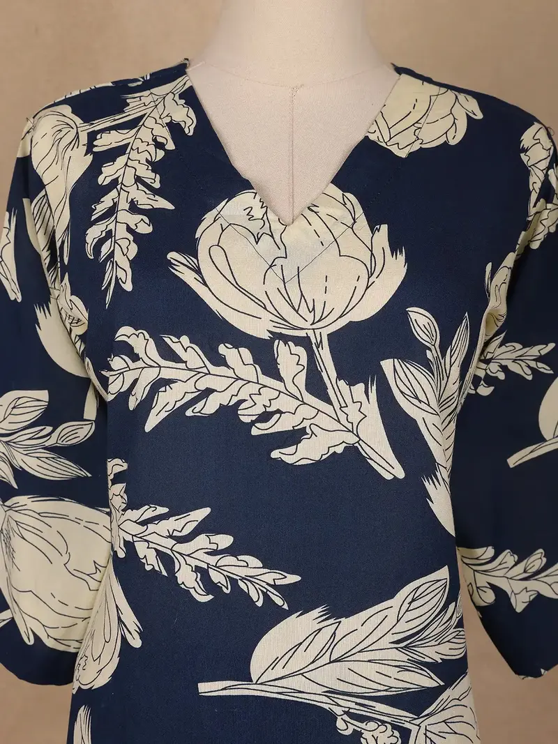 Navy Blue Floral Design Printed Satin Salwar Suit 5