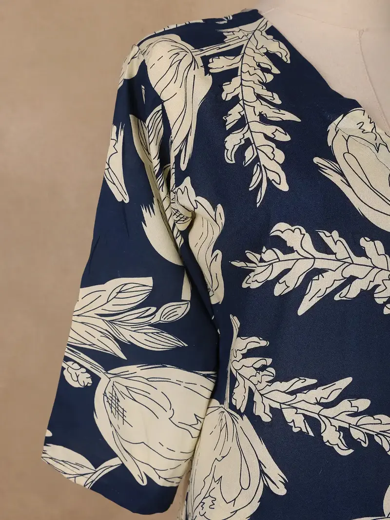Navy Blue Floral Design Printed Satin Salwar Suit 6