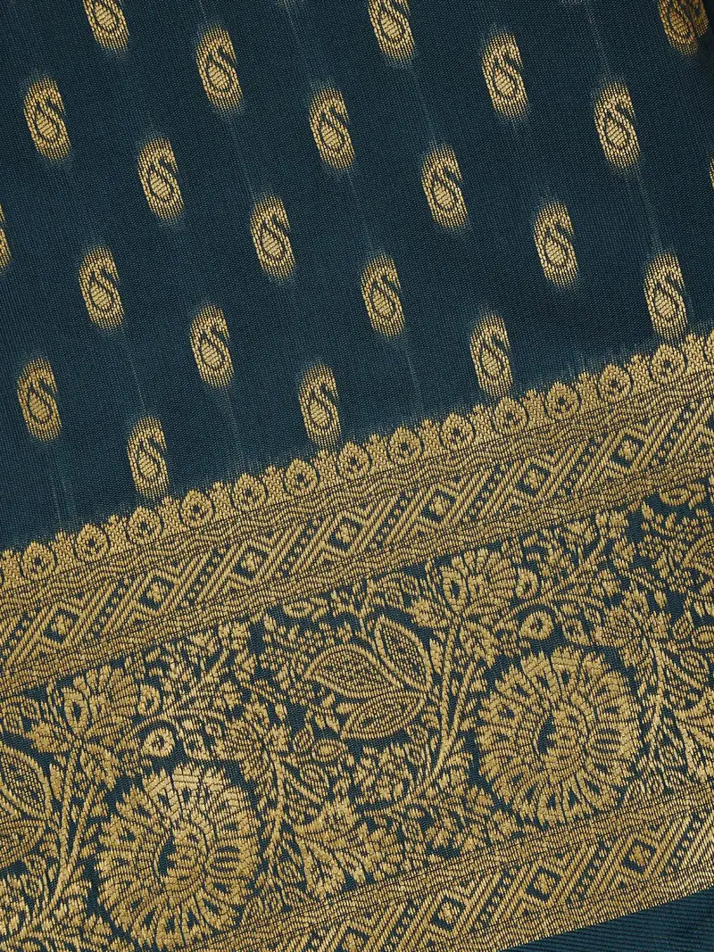 Navy Blue Floral Design Silk Saree 2