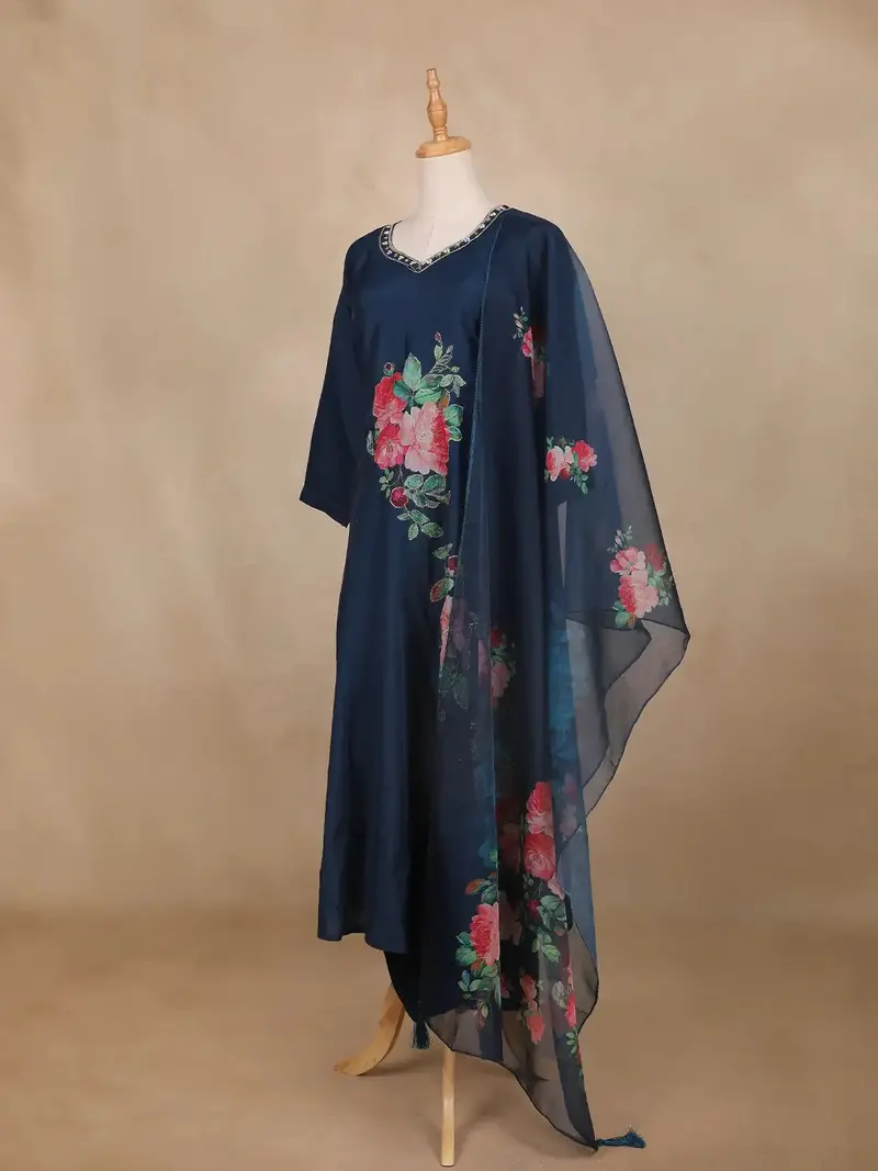 Navy Blue Floral Print Georgette Salwar Suit 4
