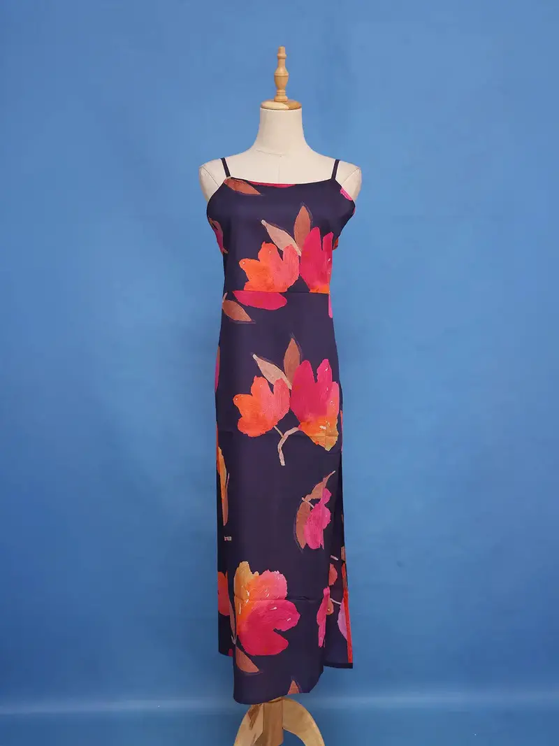 Navy Blue Floral Printed Cotton Kurti 1