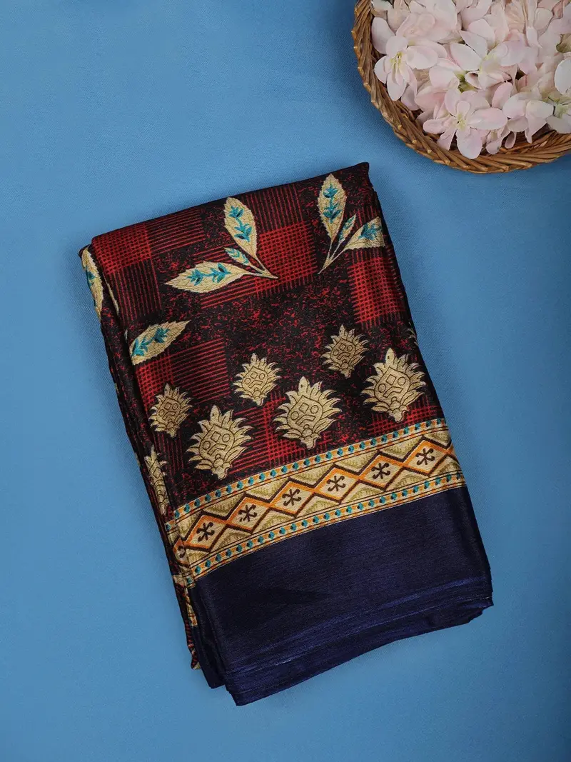 Navy Blue Floral Printed Georgette Saree 1