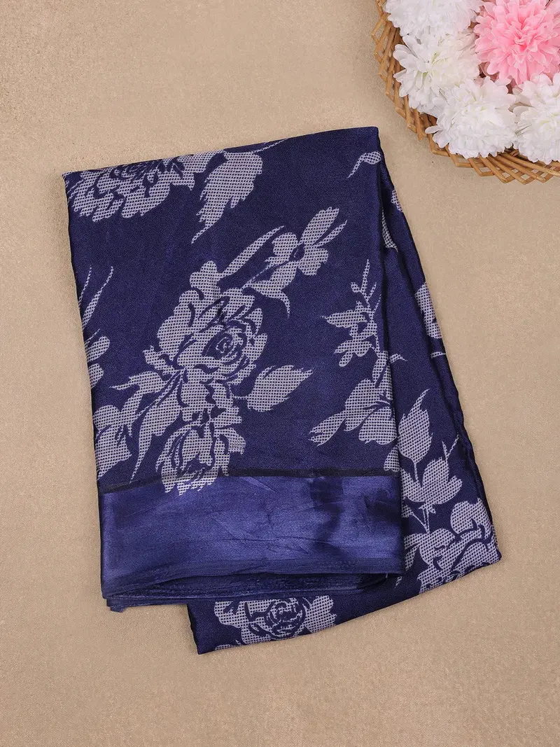 Navy Blue Floral Prints Fancy Georgette Saree 1
