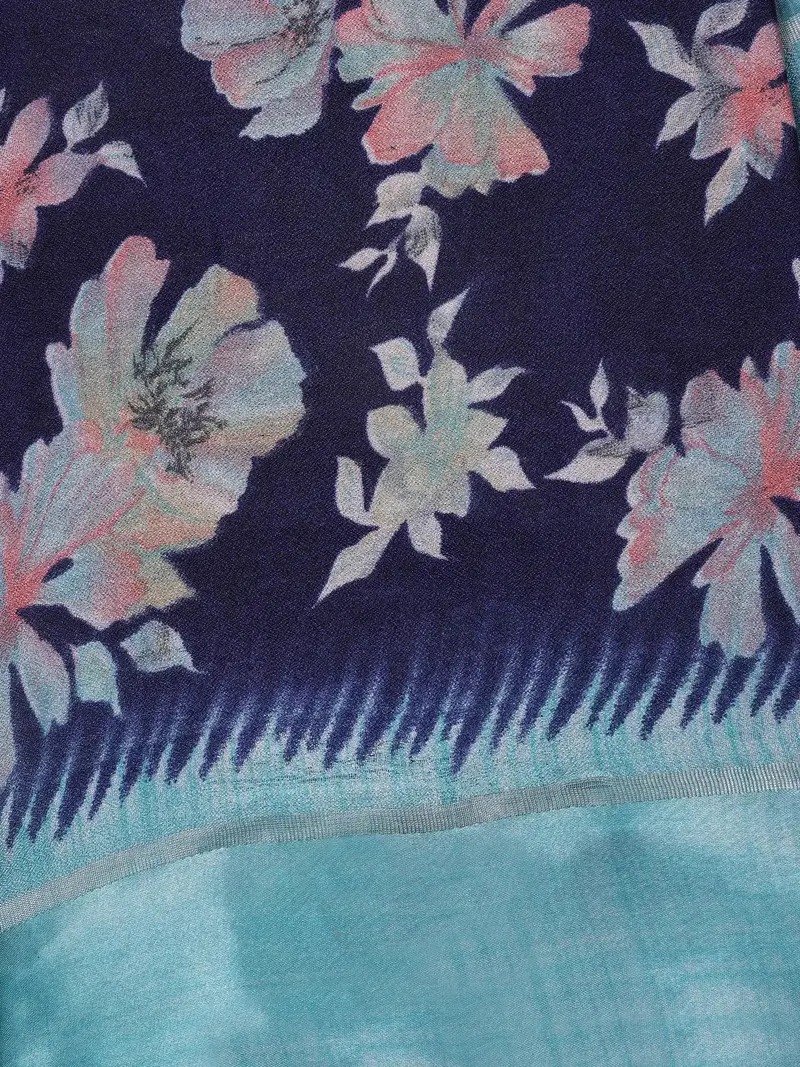Navy Blue Floral Prints Fancy Georgette Saree 2