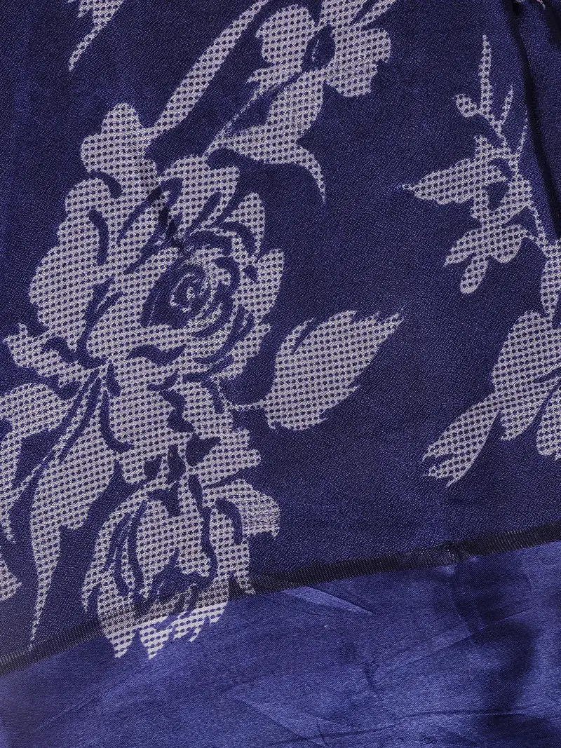 Navy Blue Floral Prints Fancy Georgette Saree 2