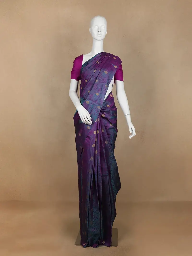 Navy Blue Floral Woven Pure Kanchipuram Silk Saree 1