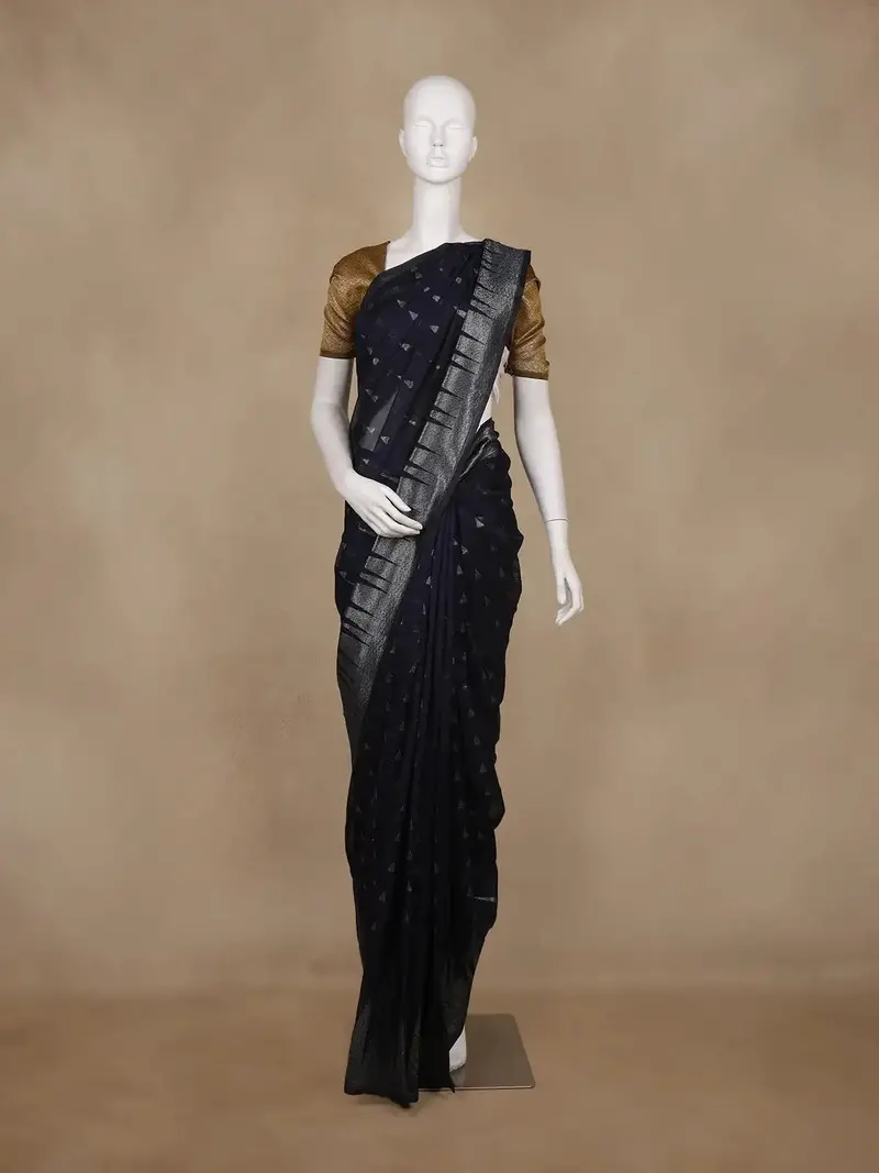 Navy Blue Geometric Woven Kota Cotton Saree 1