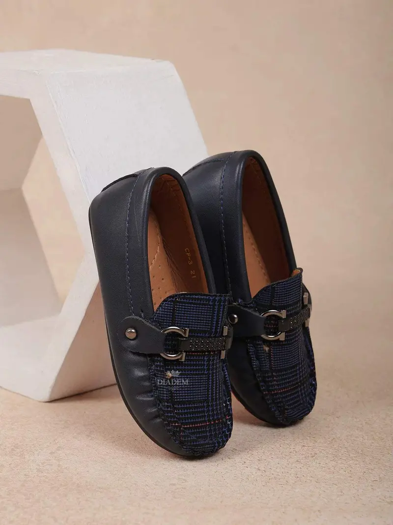 Navy Blue Leather Loafers For Boys 1