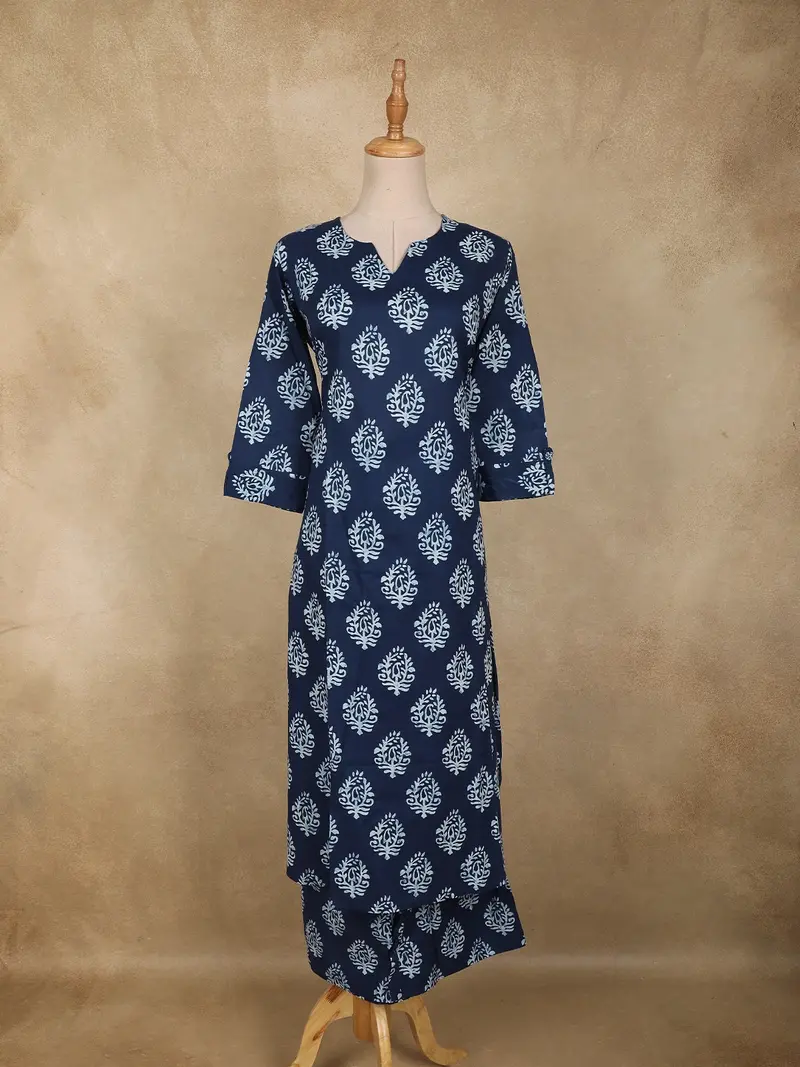 Navy Blue Paisley Butta Design Cotton Co-Ord Set 1