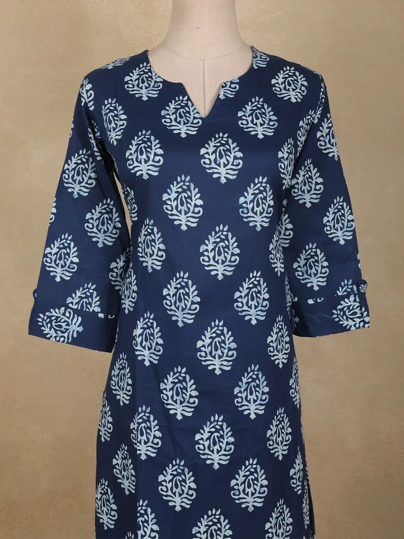 Navy Blue Paisley Butta Design Cotton Co-Ord Set 2
