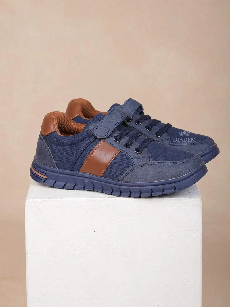 Navy Blue Paneled Casual Shoes For Boys 1