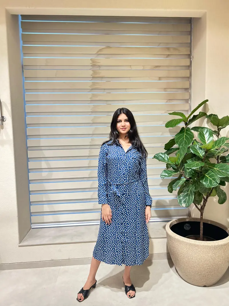 Navy Blue Polka Dot Printed Cotton Kurti Top 1