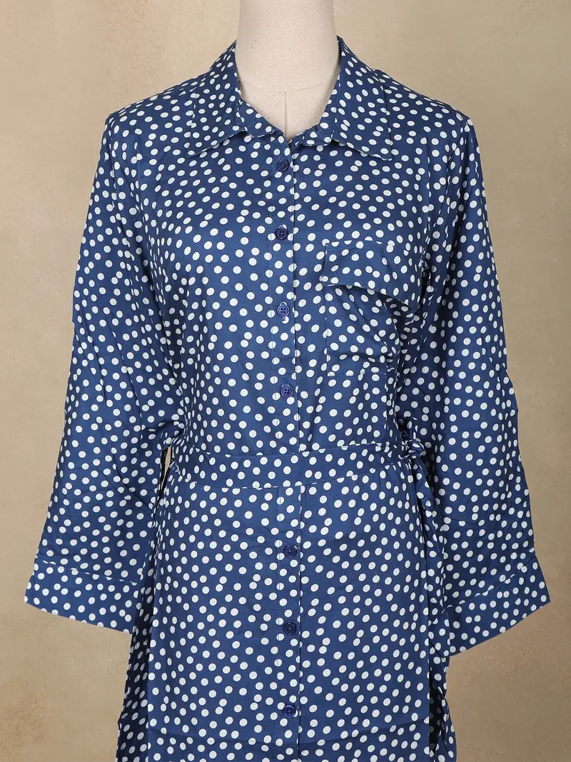Navy Blue Polka Dot Printed Cotton Kurti Top 3