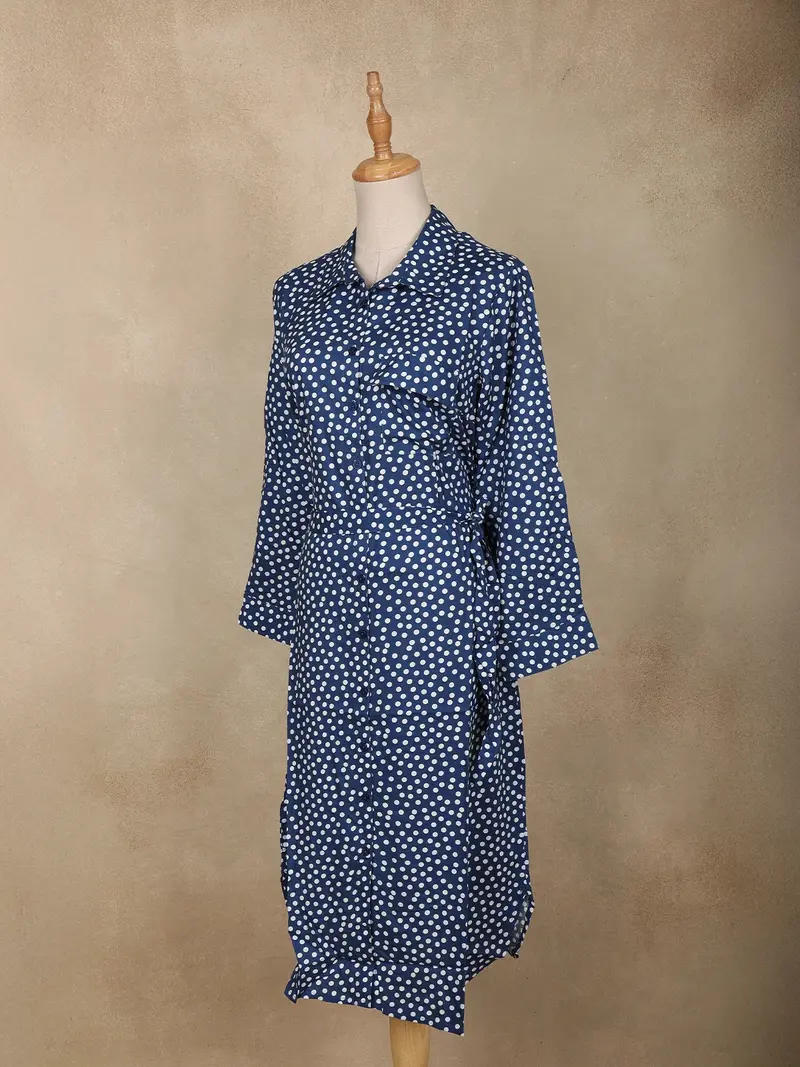 Navy Blue Polka Dot Printed Cotton Kurti Top 4