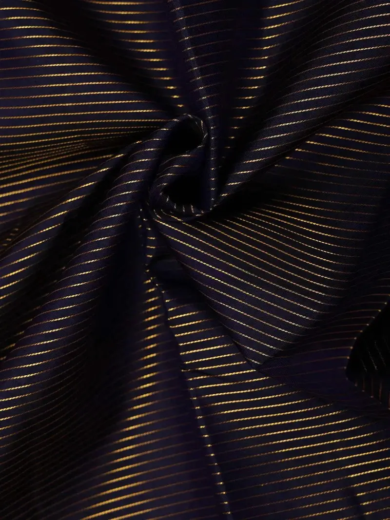 Navy Blue Pure Kanchipuram Bridal Silk Saree With Stripes Design On The Body With Zari Border 2
