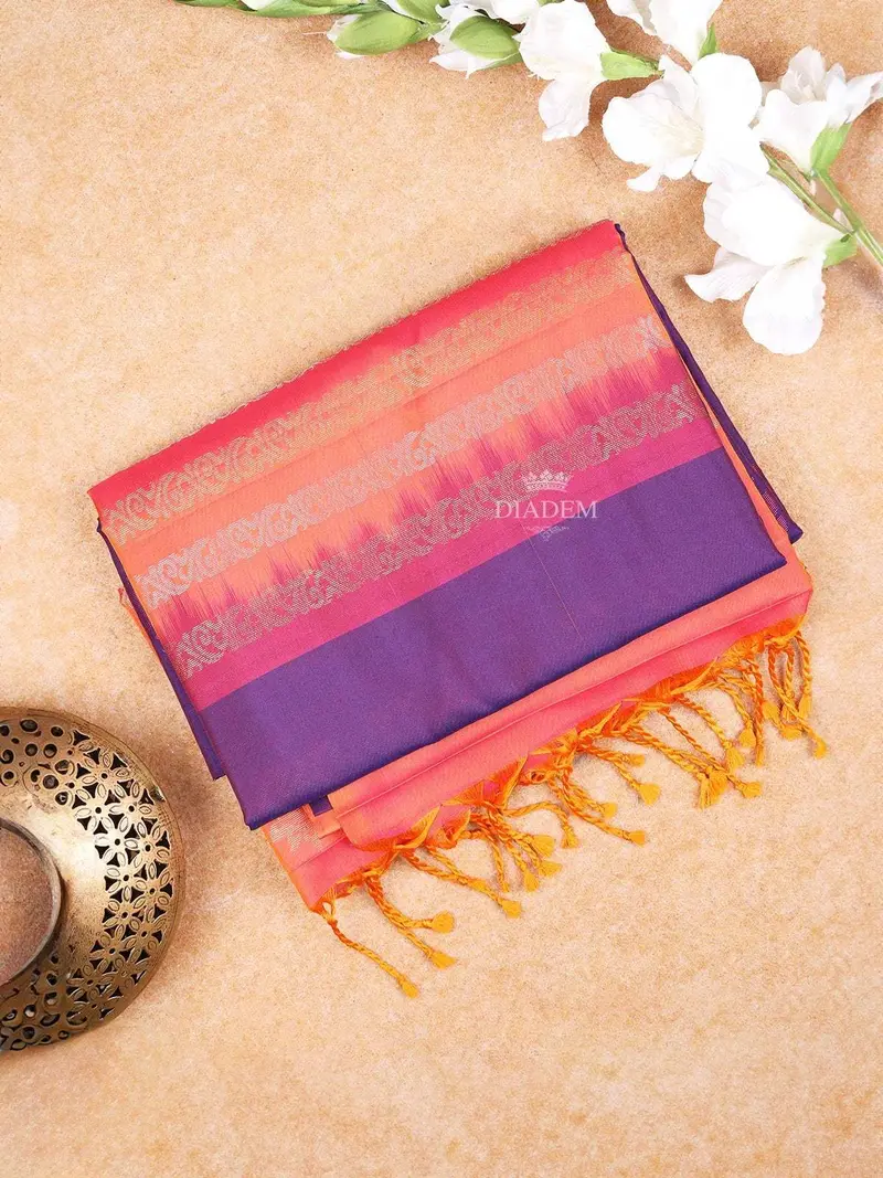Navy Blue Soft Silk Saree With Flower And Plant Design On The Body And Without Border 1