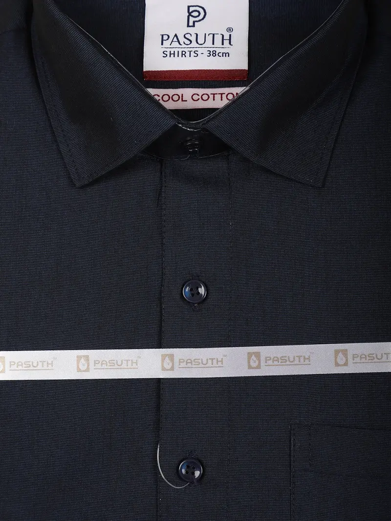 Navy Blue Solid Cotton Shirt With White Dhoti Featuring Blue Woven Border 2