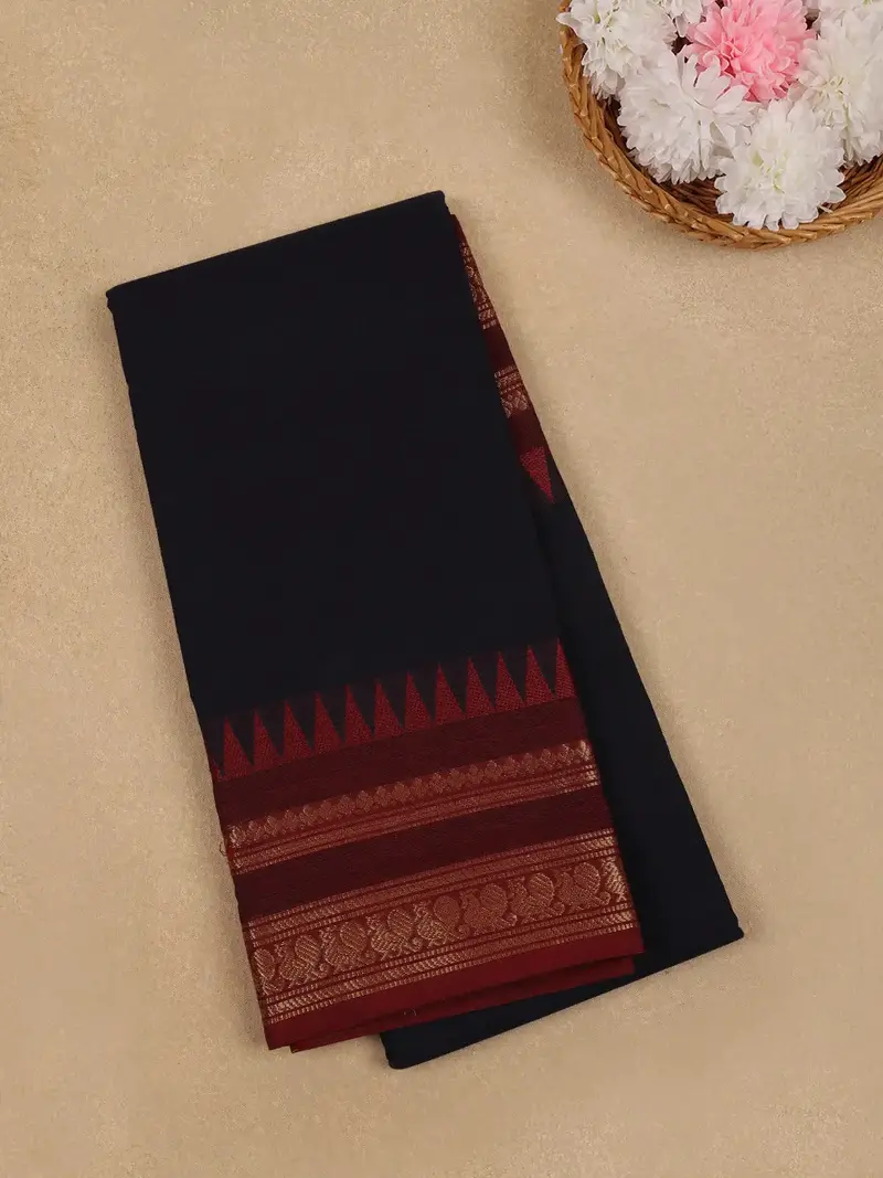 Navy Blue Solid Design Cotton Fancy Saree 1