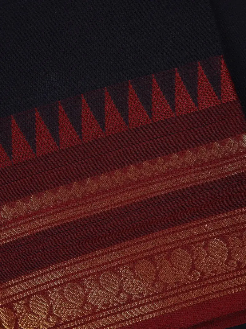Navy Blue Solid Design Cotton Fancy Saree 2