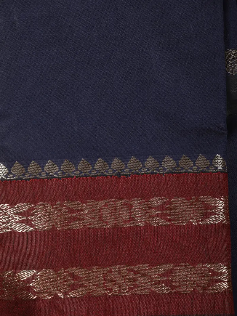 Navy Blue Solid Design Semi Silk Fancy Wear Saree With Contrast Border 2