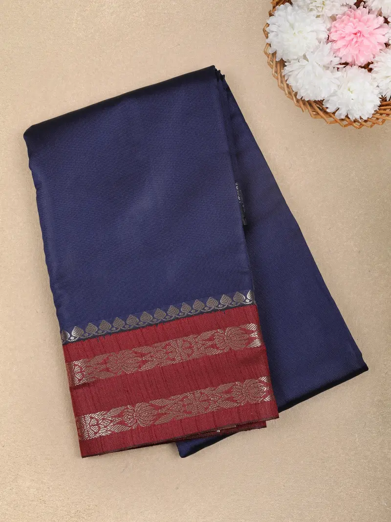 Navy Blue Solid Design Soft Silk Fancy Wear Saree 1
