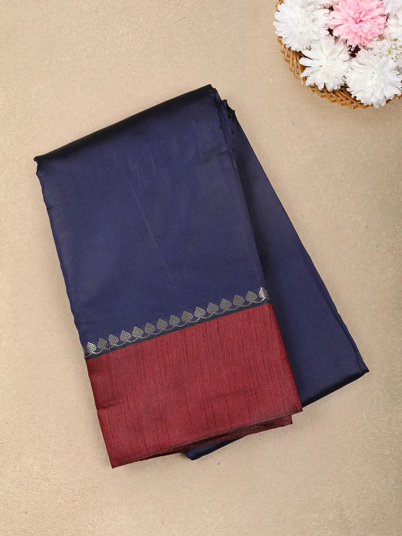Navy Blue Solid Design Soft Silk Fancy Wear Saree With Contrast Border 1