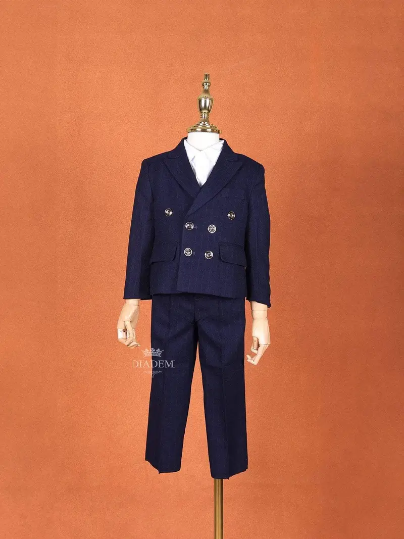 Navy Blue Striped Cotton Blend Coat Suit 1