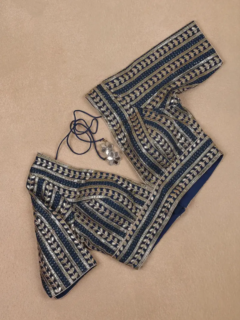 Navy Blue Striped Design Georgette Readymade Blouse 1