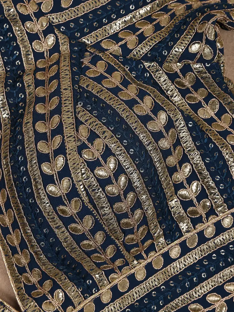 Navy Blue Striped Design Georgette Readymade Blouse 2