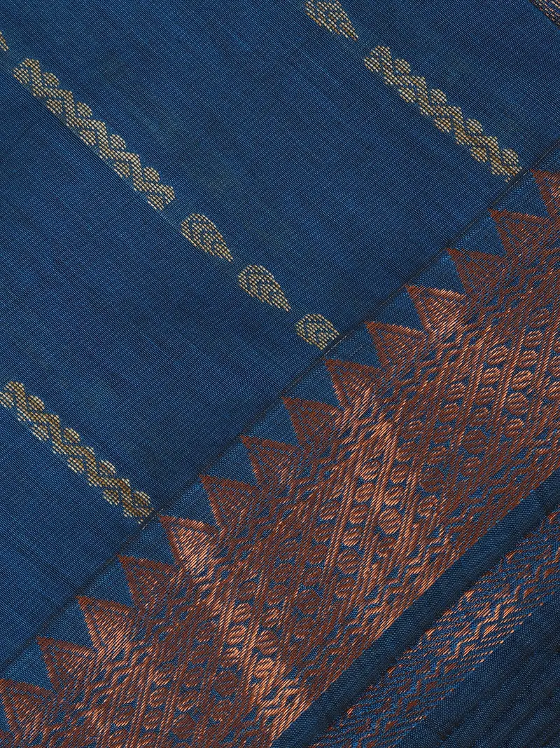 Navy Blue Striped Woven Cotton Saree 2