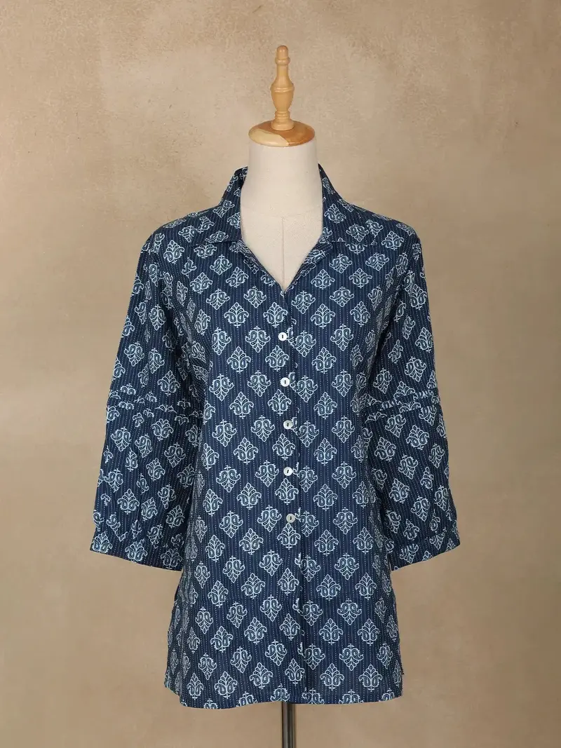 Navy Blue Stripes Design Cotton Top 1