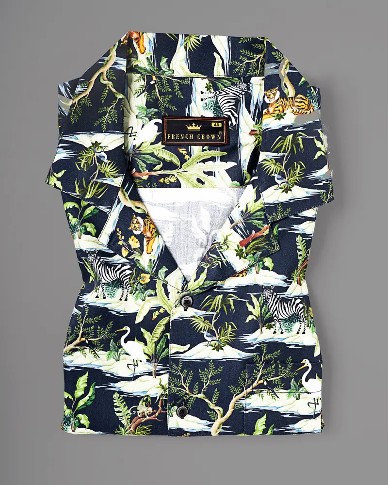 Navy Jungle Art Print Premium Cotton Shirt 1
